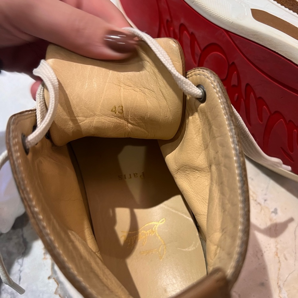 CHRISTIAN LOUBOUTIN Sz 43 Tan Suede White Rubber Sole RANKICK High Top Sneakers - Picture 5 of 8